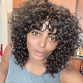 levne Přírodní paruky bez připínání-kudrnatá celostrojově vyrobená paruka na temeno hlavy s ofinou vršek na hlavu výstřední kudrnaté paruky remy brazilské kudrnaté paruky z lidských vlasů pro ženy přírodní barva 8-30 palců