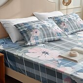 abordables Sábanas y funda de almohada-Juego de sábanas ajustables con patrón de primavera a rayas florales 100% algodón, sábanas sedosas y transpirables ultra suaves, sábanas con bolsillos profundos, tamaño queen king de 3 piezas