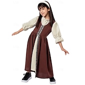 levne Šaty-Retro Středověké Renesanční Maxi Šaty Ren Faire Viking irština Cottagecore Barevné bloky Dívčí Keltské předvečer Všech svatých Karneval předvečer Všech svatých LARP Ren Faire Dětské Šaty