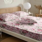 baratos Lençóis e fronhas-feliz dia das mães 100% algodão rosa primavera padrão conjunto de lençóis ultra macios e respiráveis lençóis de seda lençóis de cama com bolso profundo 3 peças queen king size