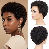 economico Parrucche di capelli veri senza cuffia-capelli umani ricci afro crespi parrucche corte per le donne parrucca piena e soffice fatta a macchina capelli umani taglio pixie parrucca sostitutiva dei capelli senza colla dall&#039;aspetto naturale