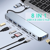 cheap USB Hubs-4/7/8 In 1 USB3.0 Type C Extender Hub Docking Station Multi USB Splitter Multiport Adapter USB 3.0 2.0 TF SD Reader Slot For for Mac Pro Mini iPad Pro Surface Pro lash Drive Mobile HDD
