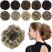 abordables Chignons-postiche chignon bouton de rose extensions de chignon bouclés chouchou chignon peignes synthétiques en chignon désordonné morceau de cheveux pour femmes blonde naturelle