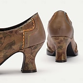cheap Victorian &amp; Edwardian-Women's Heels Pumps Handmade Shoes Vintage Shoes Wedding Party Floral Kitten Heel Round Toe Elegant Vintage Premium Leather Lace-up Brown