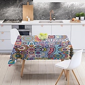 baratos Toalhas de Mesa-Mandala estilo boho toalha de mesa à prova d&#039;água retangular colorido padrão geométrico toalha de mesa indiana étnica decoração de festa de feriado boêmia toalha de mesa redonda mesa de decoração de