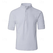 economico Casual da lavoro-Per uomo Camicia camicia di lino Camicia in lino e cotone Camicia in cotone bianco Camicia con colletto cinese Camicia con colletto alla coreana Liscio Da mare Strada Nero Bianco Blu marino Blu