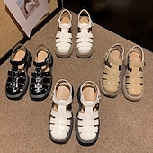 economico Sandali da donna-sandali da pescatore bianchi da donna con suola spessa e cinturino con fibbia, scarpe vintage in similpelle chiuse per l&#039;estate, l&#039;uso quotidiano e gli outfit casual