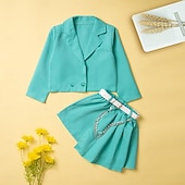 abordables Ensembles pour filles-Fille 3D Couleur unie Chemise &amp; Short manche longue Automne basique Décontractées Bébé 2-9 ans Col en V Extérieur Plein Air