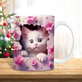 billiga Muggar och koppar-3d kattungar hål i en väggmugg, 3d vit kattmugg 3d nyhet kattmuggar kattälskare kaffemugg kattklubbkopp vit keramisk mugg presenter för män kvinnor