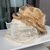 levne Fascinátory-Fascinátory Klobouky Doplňky do vlasů Polyester Kbelík Se širší krempou Slamák Ležérní Dovolená Elegantní Vinobraní S Peří Umělé perly Přílba Pokrývky Hlavy