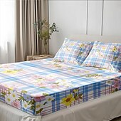 abordables Sábanas y funda de almohada-Juego de sábanas ajustables con patrón de primavera a rayas florales 100% algodón, sábanas sedosas y transpirables ultra suaves, sábanas con bolsillos profundos, tamaño queen king de 3 piezas