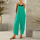 cheap Overalls-Women&#039;s Normal Overall Dungarees Holiday Solid Color Sleeveless Sleeveless Straight Square Neck Pocket Vacation Dailywear Loose Fit Black Army Green Red Spring