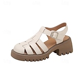 economico Sandali da donna-sandali da pescatore bianchi da donna con suola spessa e cinturino con fibbia, scarpe vintage in similpelle chiuse per l&#039;estate, l&#039;uso quotidiano e gli outfit casual
