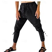 baratos Conjuntos-Medieval Renascentista Século XVII Comprimento Médio Botas Fantasia fantasia Calça Pirata Pirata Guerreiro Viking Com Cordão Cor Sólida Fantasia Homens Viking Pirata Dia Das Bruxas Carnaval