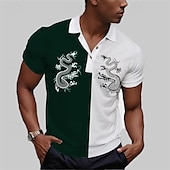 cheap Men&#039;s Animal Print Polo-Men&#039;s Dragon Polo Shirts Golf Shirt Short Sleeve Polo Shirts Collared Shirts Casual Funny Vacation Wear Party Outfits Buttons 3D Print Summer Black Dark Green
