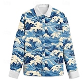 abordables Impression océan-Homme Vaporisateur Motif de paysage marin Chemise hawaïenne Chemise Aloha Chemises imprimées manche longue Chemise Col rabattu Hawaïen Station balnéaire Vacances Sortie Plage Bleu Roi Bleu de minuit