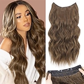 economico Clip nelle estensioni-Estensioni per capelli in filo invisibile con 4 clip di sicurezza, fascia trasparente, misura regolabile, posticci sintetici lunghi ondulati per donna