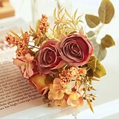 baratos Sr e Sra Casamento-Flor simulada 6 garfos fumaça e chuva rosa decoração de casa flor artificial rosa flor de seda estilo europeu esquema de cores mesa de jantar de hotel arranjo de flores