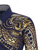 economico Modello etnico-camicia casual da uomo con stampa totemica tribale, abbottonatura frontale, risvolto, maniche lunghe, ideale per feste, eventi sociali, compleanni, regalo, abbigliamento firmato.