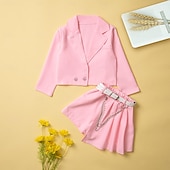 abordables Ensembles pour filles-Fille 3D Couleur unie Chemise &amp; Short manche longue Automne basique Décontractées Bébé 2-9 ans Col en V Extérieur Plein Air