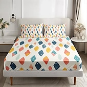 billiga Lakan &amp; örngott-geometriskt lakan set ultramjuka silkeslena lakan som andas djup ficka 100 % mikrofiber lakan 3 delar queen king size