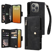 Χαμηλού Κόστους iPhone Θήκες-τηλέφωνο tok Για iPhone 16 iPhone 15 Pro Max iPhone 14 13 12 11 Pro Max Mini SE X XR XS Max 8 7 Plus Θήκη κάρτας πορτοφολιού Φερμουάρ με λουράκι καρπού Σταντ ποδηλάτου Ρετρό TPU PU δέρμα