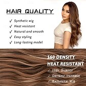 economico Parrucche trendy sintetiche-lunga parrucca ondulata marrone ombre per le donne parrucca da 26 pollici con parte centrale marrone chiaro parrucche in fibra sintetica resistente al calore dall&#039;aspetto naturale parrucca riccia