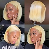 economico Parrucche lace front capelli veri-parrucche bob bionde capelli umani 613 parrucca bob bionda 13x4 hd parrucca bob anteriore trasparente in pizzo per le donne pre pizzicate con i capelli del bambino senza colla parrucca bob taglio