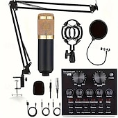 cheap Microphones-Podcast Equipment Bundle BM-800 Podcast Microphone Bundle With V8 Sound Card Condenser Studio Microphonefor Laptop Computer Vlog Living Broadcast Live Streaming