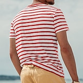 お買い得  メンズカジュアルTシャツ-男性用 Tシャツ 半袖シャツ ティートップ 半袖 クルーネック 春夏 ストライプ ファッション デザイナー ベーシック セクシー バケーション ストリート お出かけ ブラック ルビーレッド ネイビーブルー メンズトップTシャツ
