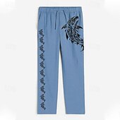 billiga Semester-Herr Fisk Linne Byxor Byxor Säckiga byxor Medium Midja Hawaiisk Resort stil Utomhus Dagliga kläder Streetwear Elastisk dragsko-design Höst vinter Svart Blå Grön