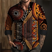 preiswerte Ethnisches Muster-Herren aztekisch Geometrische Muster Stammes Knopfhemd Bedruckte Hemden Langarm Boho Urlaub Strasse Pferderennen Frühling Sommer Umlegekragen Bedruckt Button-Down Gelb Khaki