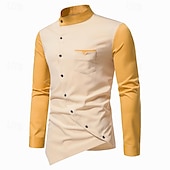 economico camicia da uomo con bottoni-Per uomo Camicia Camicia Estiva Camicia casual Camicia da Spiaggia Camicia con Bottoni Vino Blu Kaki Manica Lunga Blocco di colori Colletto alla coreana Vacanza Ferie Bottonato Abbigliamento