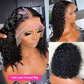 economico Parrucche lace front capelli veri-parrucca anteriore del merletto dei capelli umani remy 13x4 parte libera capelli brasiliani parrucca nera riccia crespa 150% densità del 180% con i capelli del bambino pre-pizzicati per parrucche per