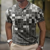 cheap Men&#039;s Color Block Polo-Men&#039;s Plaid Waffle Polo Shirts Golf Shirt Short Sleeve Polo Shirts Collared Shirts Vintage Casual Vacation Wear Formal Wear Festival Wear Buttons 3D Print Light Yellow Light Pink Black-White