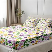 cheap Sheets &amp; Pillowcase-Floral Spring Fitted Sheet Set Ultra Soft Breathable 100% Cotton Silky Bed Sheets Deep Pocket Bedding Sheets 3 Piece Queen King Size