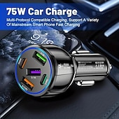 economico Caricabatterie per auto-Caricatore per auto a doppia linea 5 in 1, ricarica rapida da 75 W, un caricatore per telefono per auto 3 USB 2 PD.