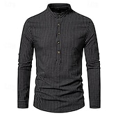 economico Casual da lavoro-Per uomo Camicia Camicia con colletto cinese Camicia con colletto alla coreana Camicia popover Maglietta informale Camicia di cotone A strisce Da mare Hawaiano Nero Bianco Rosa Viola Manica lunga A