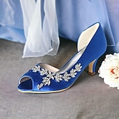 abordables Semi-formel-Femme Chaussures de mariage Chaussures bling-bling Chaussures scintillantes Chaussures de mariée Strass Talon de chaton Bout ouvert Elégant Satin Mocassins Argent Blanche Ivoire