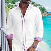 economico Vacanza-Per uomo Camicia camicia di lino Camicia estiva Abbigliamento mare Camicia con bottoni Liscio Da mare Curise Bianco Blu Verde Manica lunga Colletto Primavera estate Abbigliamento