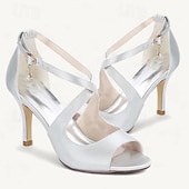 billige Prom-kvinners sateng peep-toe hæler med perle ankel stropp – elegante champagne bryllup sko for bruder og brudepiker