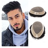 cheap Human Hair Pieces &amp; Toupees-Wigs for Men Hair Loss Real Hair Toupee Mono Lace Systems Size 7x9 Inch Color 6X8 7X9 8X10