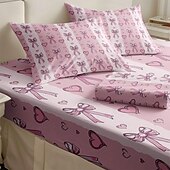 baratos Lençóis e fronhas-feliz dia das mães 100% algodão rosa primavera padrão conjunto de lençóis ultra macios e respiráveis lençóis de seda lençóis de cama com bolso profundo 3 peças queen king size