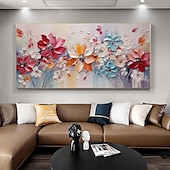 preiswerte Blumen-/Botanische Gemälde-Großes Pflaumenblüten-Ölgemälde, handgemalte rosa Blumen, Leinwand-Wandkunst, dicke Textur, Palettenmesser-Gemälde, Nachttisch-Kunst, Jubiläumsgeschenk, Heimdekoration