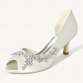 abordables Semi-formel-Femme Chaussures de mariage Chaussures bling-bling Chaussures scintillantes Chaussures de mariée Strass Talon de chaton Bout ouvert Elégant Satin Mocassins Argent Blanche Ivoire