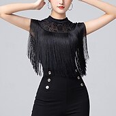 זול חלקים עליונים וסטים-ריקוד לטיני ריקודים סלוניים / סרבל תינוקותבגד גוף תחרה פרנזים צבע טהור בגדי ריקוד נשים הצגה הדרכה ללא שרוולים גבוה ניילון