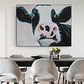 abordables Peintures animaux-peinture à l&#039;huile peinte à la main peinture de texture de vache colorée art mural peinture originale sur toile extra large art mural carré ferme bovins vache peinture mur art photo pour salon