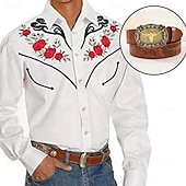 voordelige Wilde Westen-Klassiek Retro vintage Blouse / overhemd Ceintuur West Cowboy Geborduurd Borduurwerk Voor heren Maskerade Dagelijks gebruik Vrijgezellenfeest Volwassenen Hemd Ceintuur Alle seizoenen
