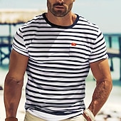 cheap Basic T shirts-Men&#039;s T Shirt Tee Top Short Sleeves Crew Neck Summer Striped Fashion Designer Basic Front Pocket Vacation Street Going out Black Red Navy Blue Top Tee for Men
