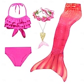 voordelige Zeemeermin badpak-Kinderen Voor meisjes Vijf stuk Zeemeermin zwemkleding Badmode Bikini Strand Zwemmen Regenboog Tie Dye leuke Style Badpakken 3-10 jaar Zomer Licht Blauw Kleurrijk